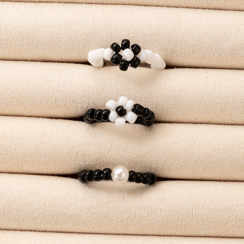Tocona Colorful Beaded Joint Ring Sets for Women Charms Handmade Flowers Party Jewelry Accessories Anillo 3pcs/sets 20782