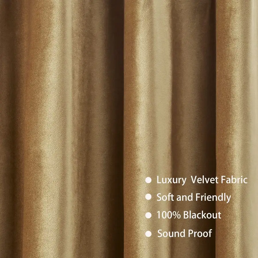 Cortinas Opacas de Terciopelo para Ventana, Color Dorado, 96 Pulgadas de Largo, Cortinas Oscurecedoras para Habitación, Aislantes Térmicas, con Ojales, para Sala de Estar