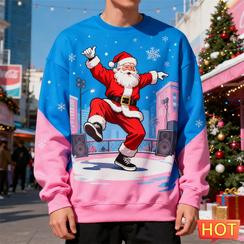 

Модные уродливые рождественские толстовки с рисунком Санта-Клауса, модная уличная одежда, рождественский свитер с 3D принтом, крутые негабаритные топы в стиле Харадзюку