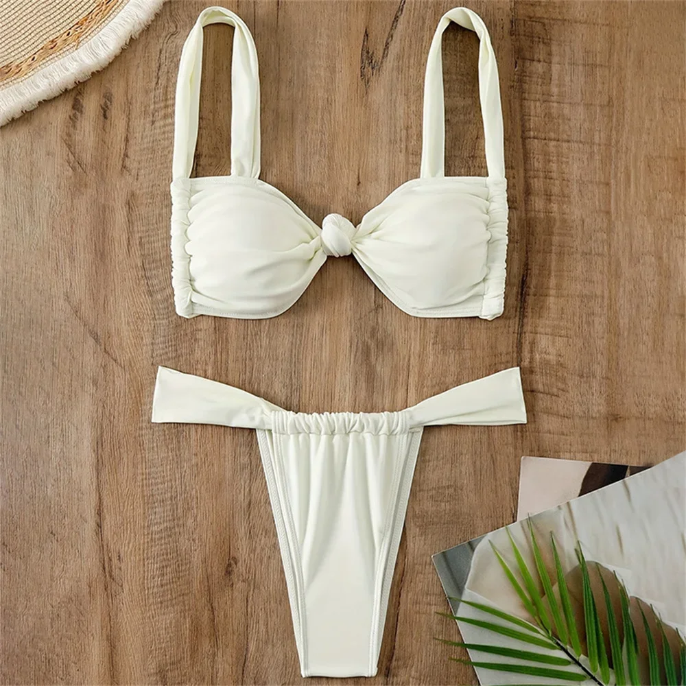 

Sexy Knotted Bandage Bikinis Sets Backless Straps Bikini Swimsuit Micro Tangas Women Swimwear Beach Vacation Outfit Bathing Suit