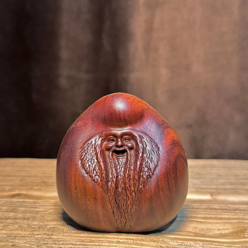 Ebony Carved Ornament Elderly Birthday Gift Solid Immortal Peach Red Wood Home Living Room Decoration