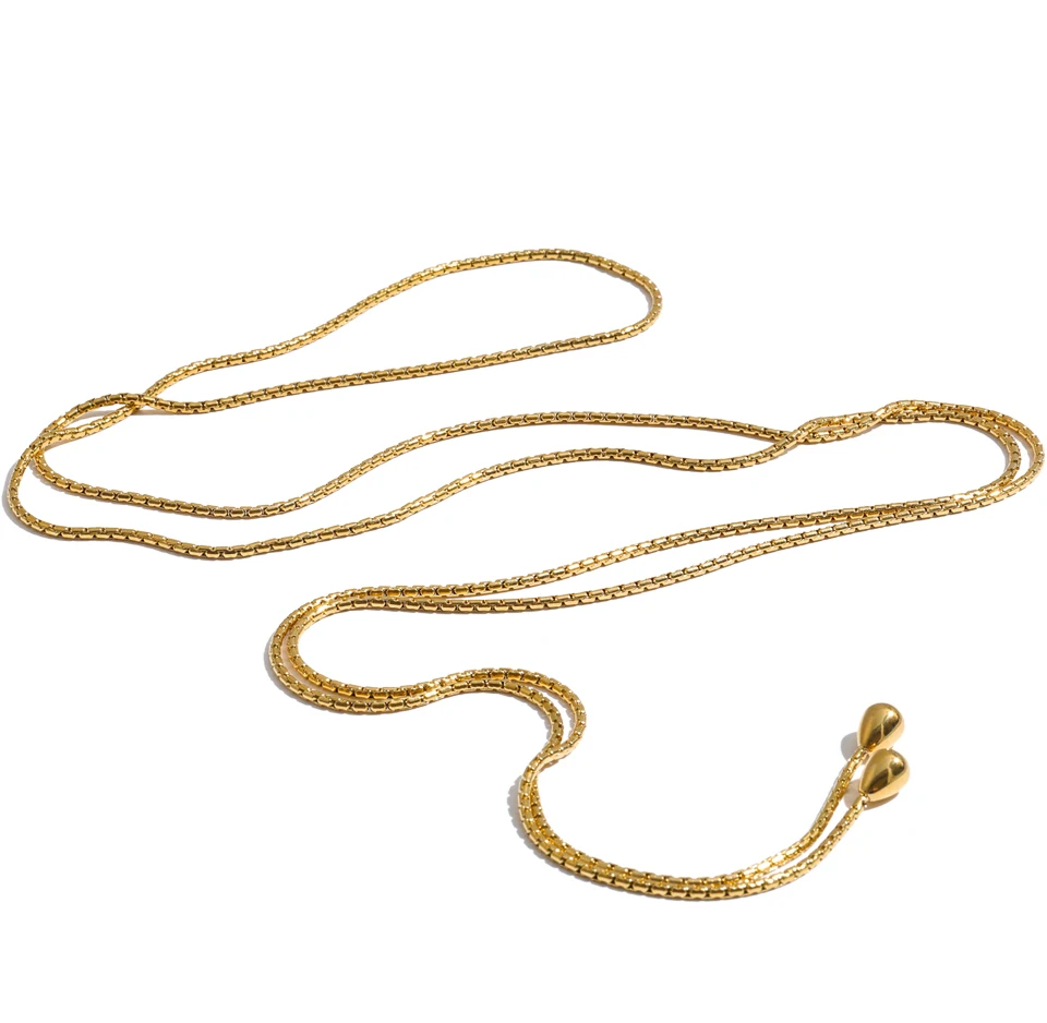 Yhpup 130cm Stainless Steel Chain Stackable Necklace 16K Gold Color PVD Plated Waterproof Distinctive Jewelry
