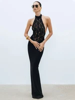 Lace Patchwork Dresses For Women Fashion Sexy Streetwear Solid Sleeveless Tank Sheath Hip Wrap Long Vestidos Robe Female Elegant - Image 4
