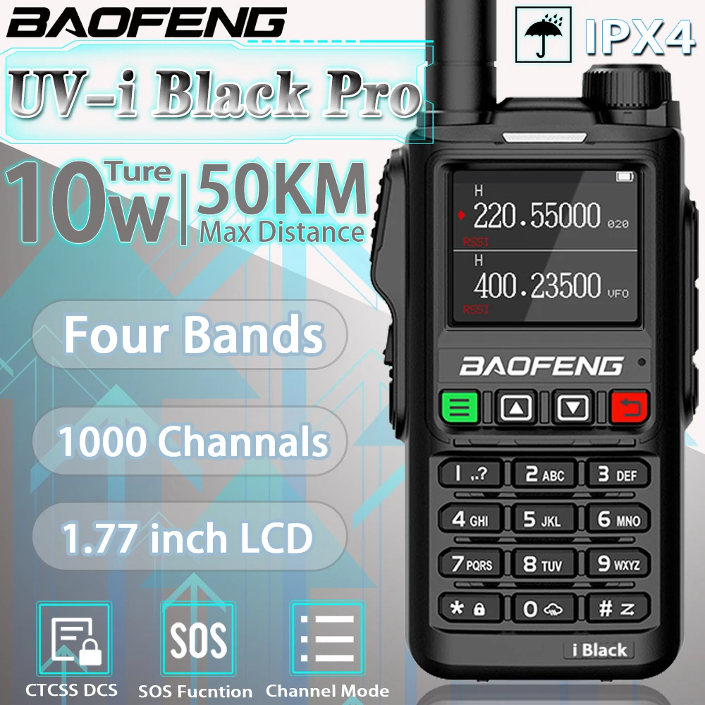 2023 New Baofeng UV18 i Black pro Model 4 bands 1000 Channel Professional Walkie Talkie Long Range Two Way Radio VHF UHF 200-260