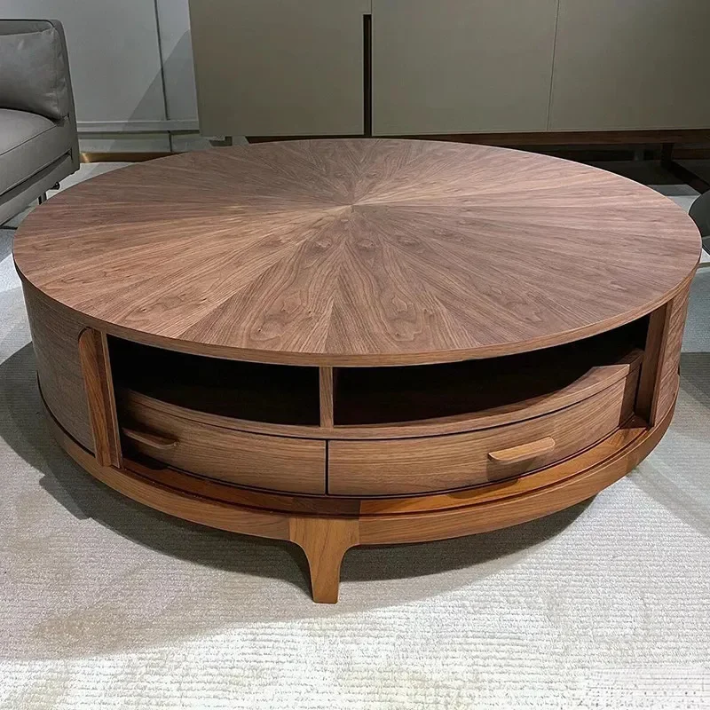 Nordic solid wood coffee table round Italian minimalist black walnut coffee table sent to designer household wabi-sabi