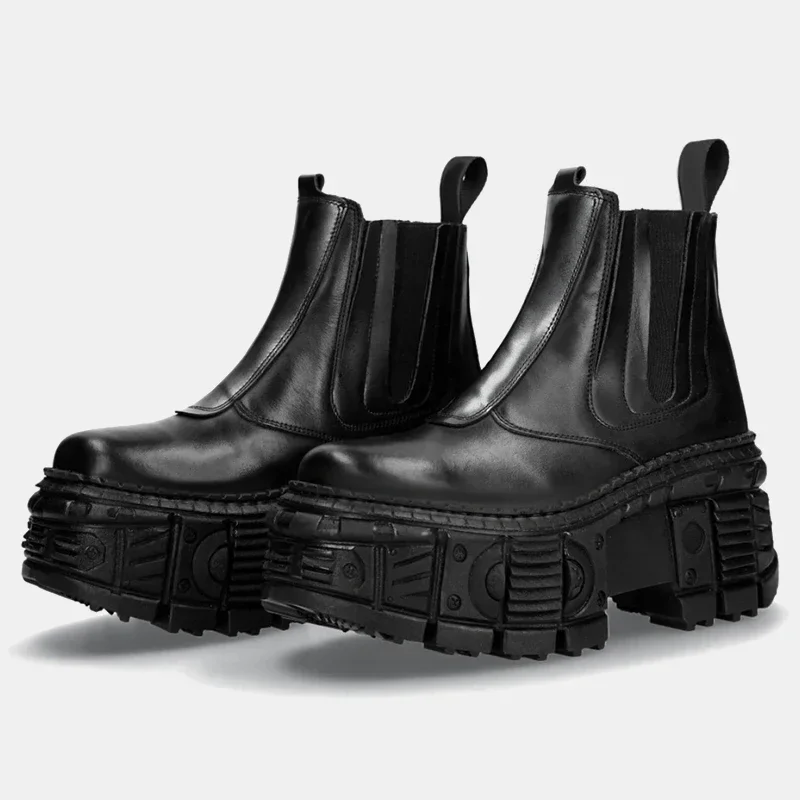 

НОВЫЕ кожаные мужские туфли в стиле ретро для уличной стрельбы, темные женские туфли с маффинами в стиле панк, маленькие кожаные туфли на металлической высокой платформе