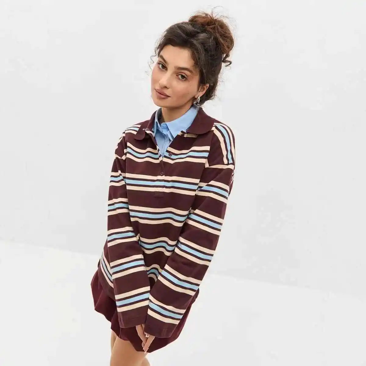 

Women's Vintage Long Sve Striped T-irt Collared Base Layer Cotton Blend Comfortable Fit Spring Faion Ladies Top