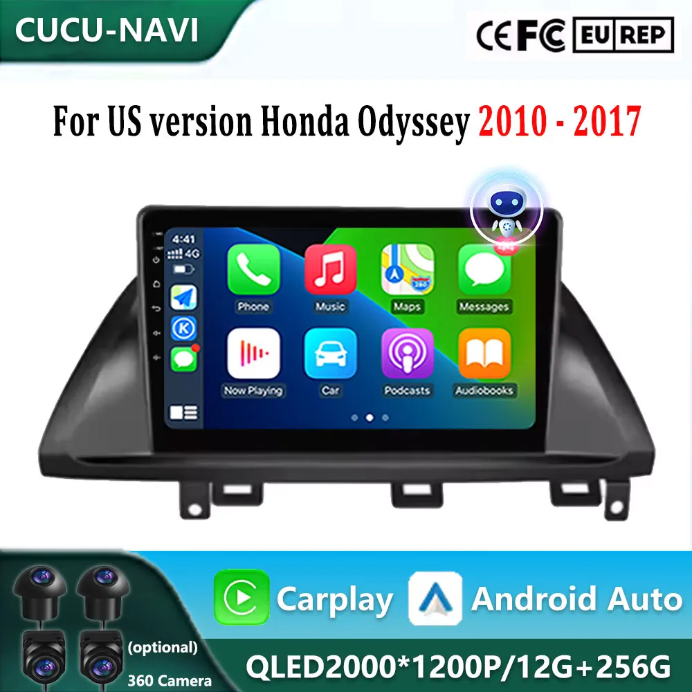 QLED Screen For US version Honda Odyssey 2010 - 2017 Radio Multimedia Video Player Stereo GPS Navigation Carplay Android 16