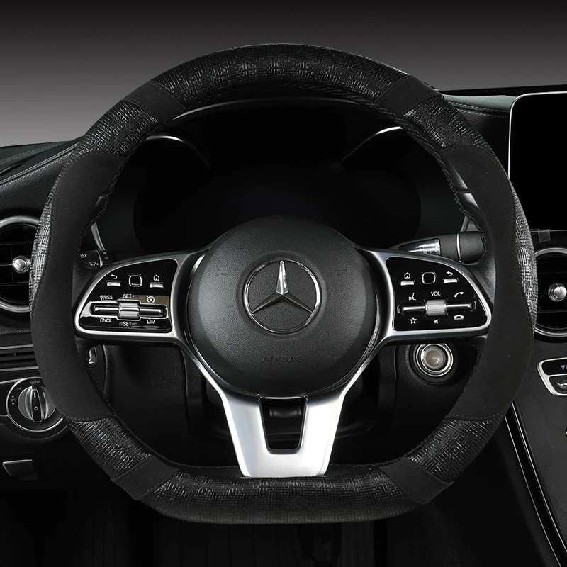 スエード牛革車のステアリングホイールメルセデス · ベンamg 38センチ