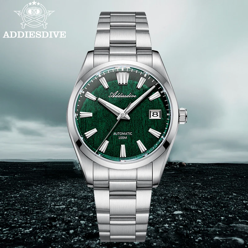 ADDIESDIVE AD2075 mecánico automático de lujo para hombres esfera con textura verde cristal de zafiro BGW9 reloj de buceo luminoso reloj hombre