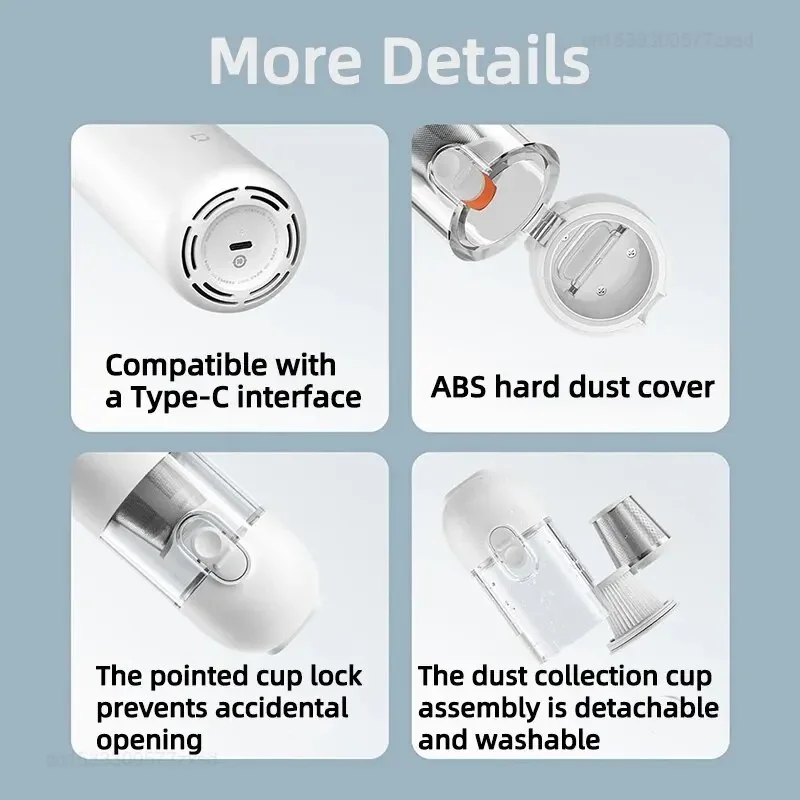 مكنسة كهربائية محمولة للسيارة من Xiaomi Mijia، ماكينة تنظيف لاسلكية صغيرة محمولة للأجهزة المنزلية، شفط الإعصار 13000Pa