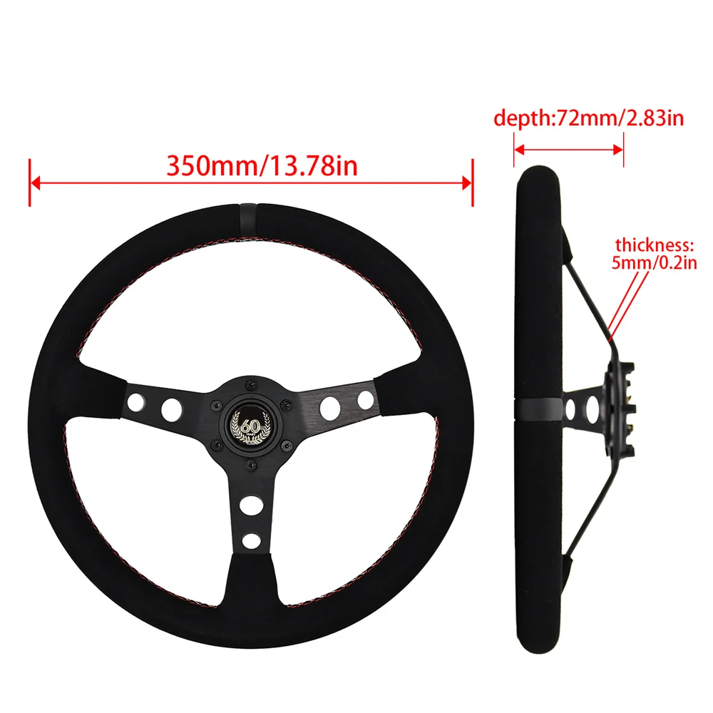 M Brand 14inch 350mm Car Steering Wheel Suede/mono leather 72mm Concave Drift JDM Racing Steering Wheel with Black Edition