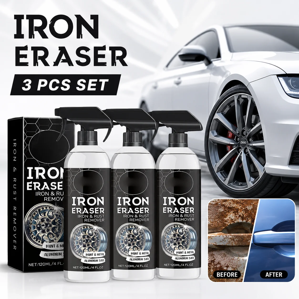 Automotive Rust Spot Remover Spray for Wheels Rims Tires Metal Surface Cleaner Decontamination Car Care