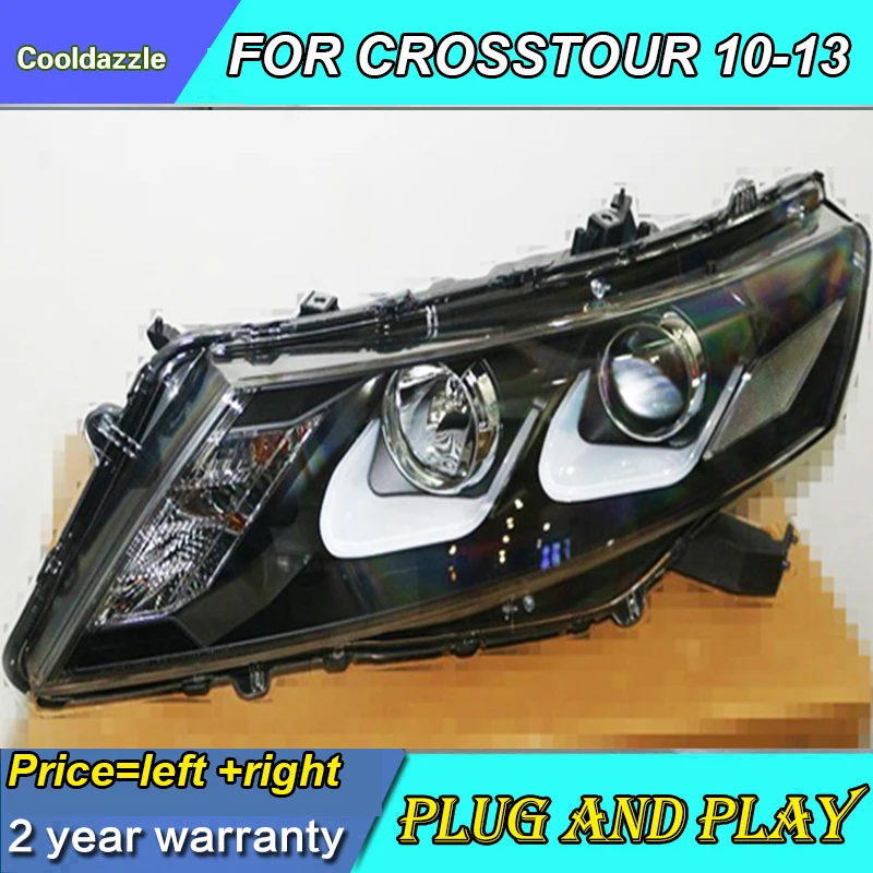 For HONDA Crosstour LED Head Lights Bi Xenon Projector Lens U Type 2010-2013 Year