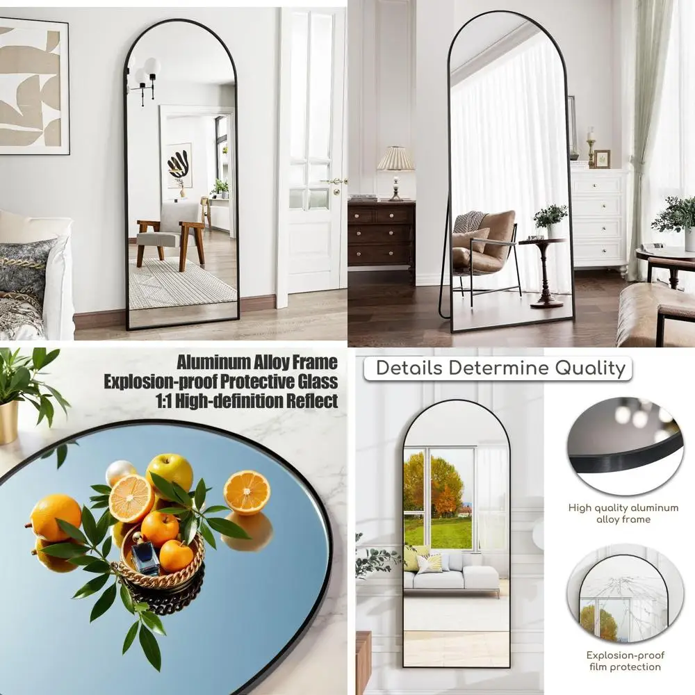 

Зеркало настенное арочное 58 дюймов с подставкой, идеально подходит для спальни или столовой, черное