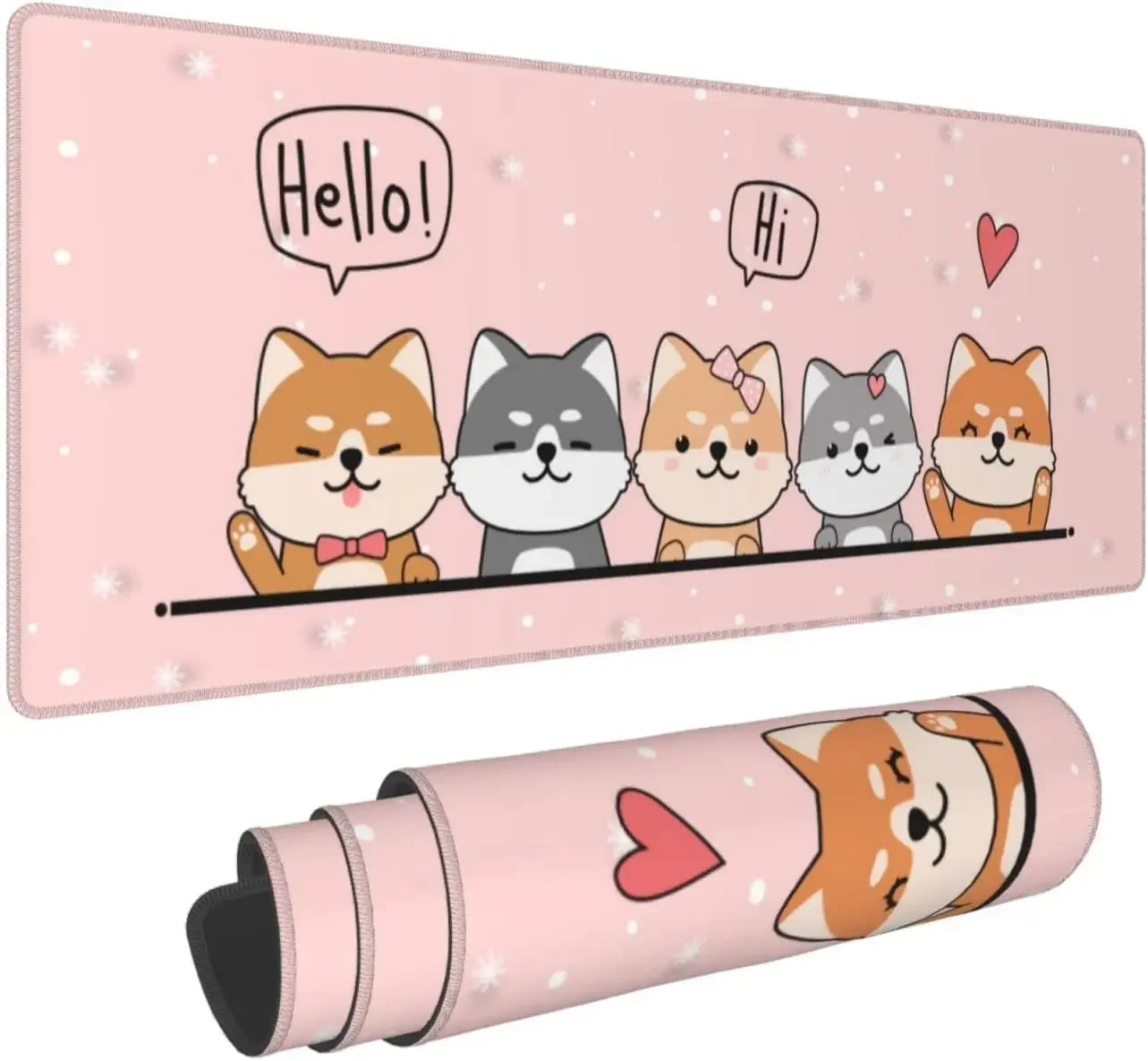 

Kawaii Cute Dog Pink Gaming Mouse Pad XL Non Slip Rubber Base Mousepad Stitched Edges Desk Pad Extended Mice Pad31.5 X 11.8 Inch