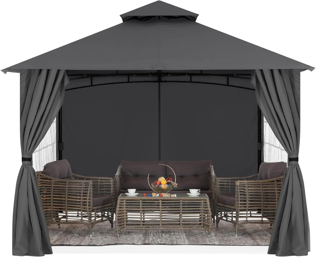 

Patio Gazebo Steel Frame Outdoor Gazebo with Windows Curtains (11x11,Dark Gray)