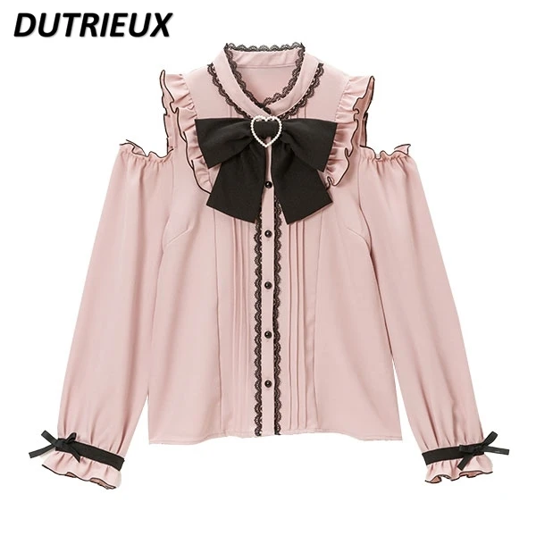 

Women Blouse Japanese Rojita Bottoming Shirt 2023 Spring New Off-Shoulder Long Sleeve Tops Love Heart Blouses Camisa Feminina