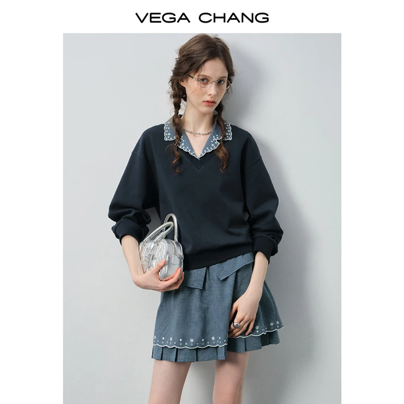 

Женская толстовка Vega Chang, новая осенне-зимняя универсальная толстовка с кружевным воротником