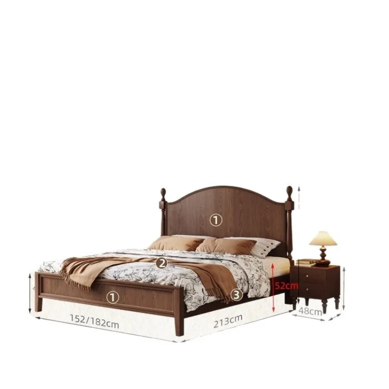French retro solid wood bed, American double bed, master bedroom high-end atmospheric household light luxury French