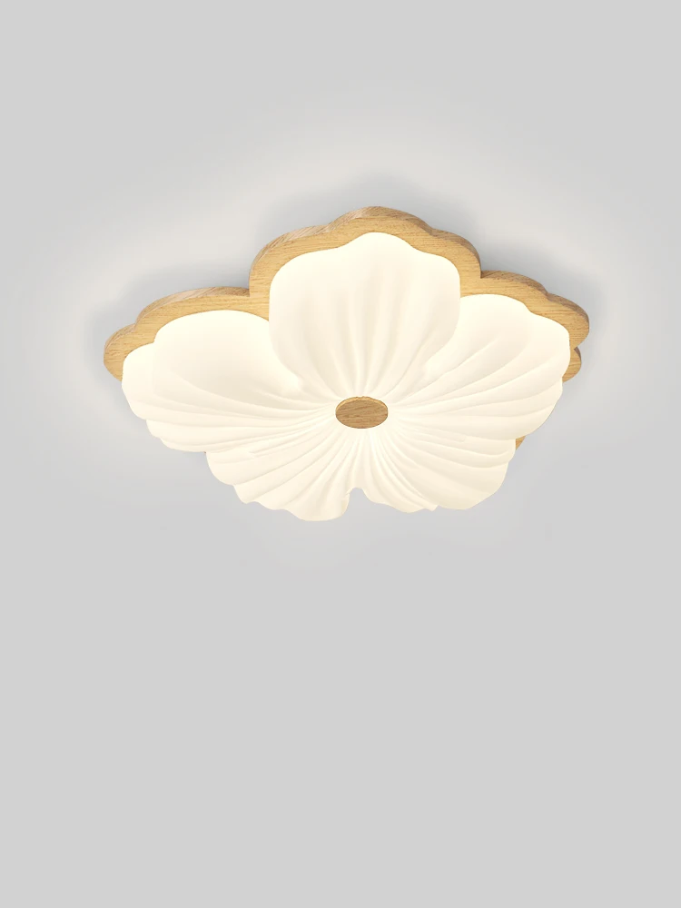 Log wind solid wood flower bedroom ceiling light wabi sandy wind Japanese retro room light master bedroom light