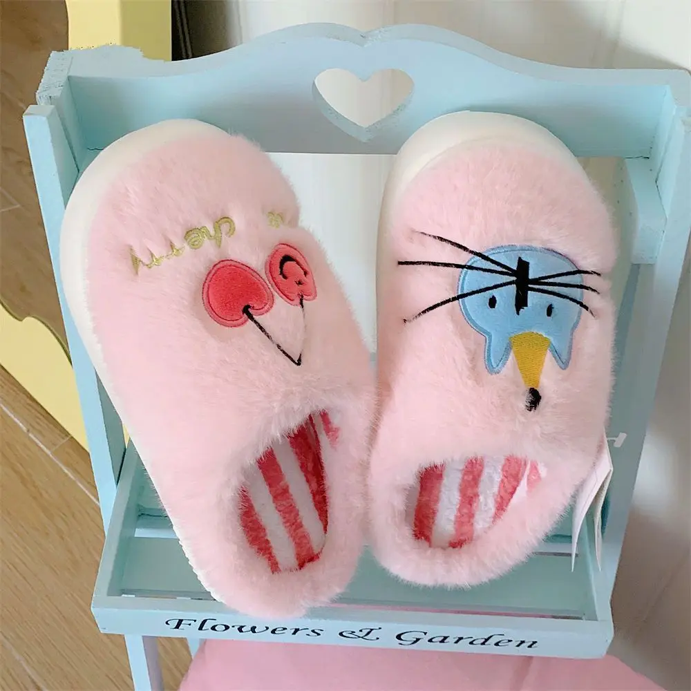 

Cute Cartoon Home Slippers Women Bedroom Non Slip Soft Sole Shoes Winter Cute Plush Cotton Slippers Man Couple Slipper