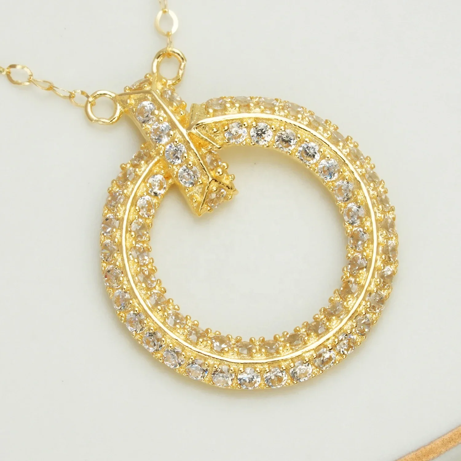 18k gold full drill zircon Mosang drill nail round necklace ladies luxury simple gold round brand gold necklace