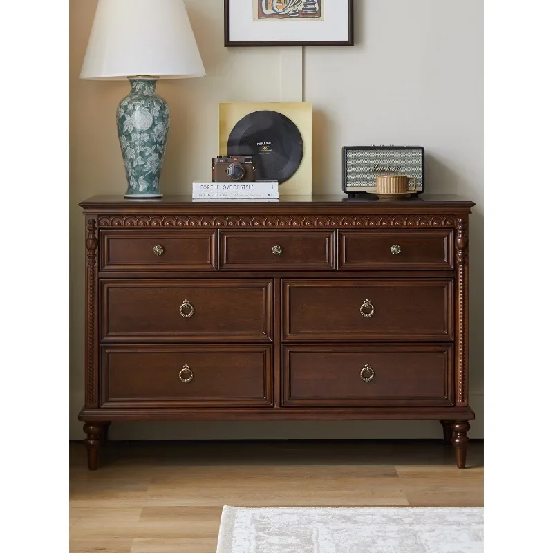 French retro solid wood seven-chest cabinet, living room porch nine-chest cabinet,