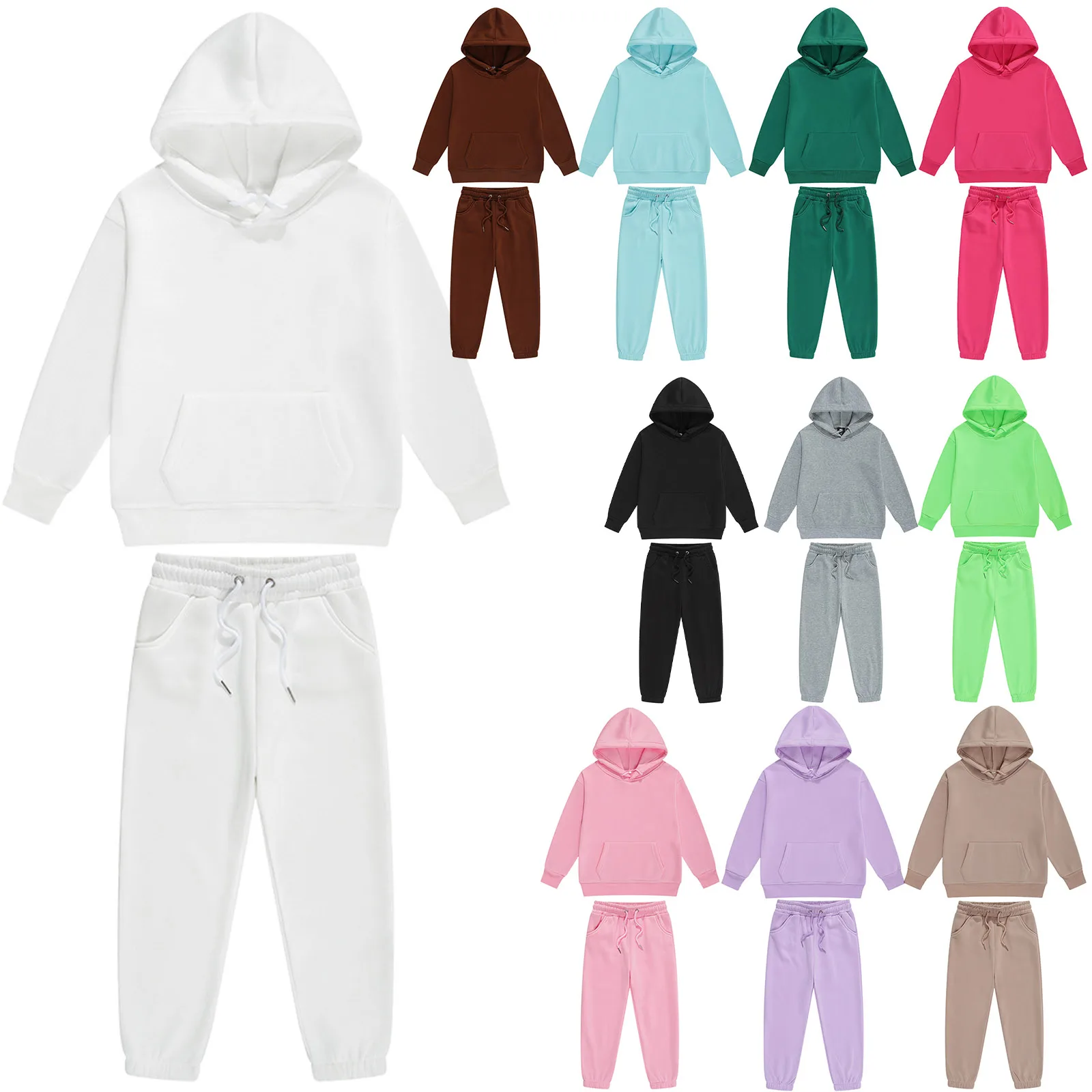 

Kids Boys Girls 2Pcs Sport Outfits Solid Color Tracksuit Long Sleeve Hoodie with Sweatpants Workout Jogging Walking Costume