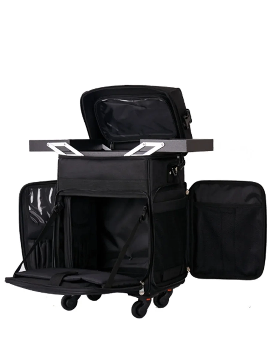 Nylon Professional Makeup Rolling Trolley Case, Large Capacity Cosmetic Suitcase for Tattoo Nail Eyelash Artist, Fast Shipping