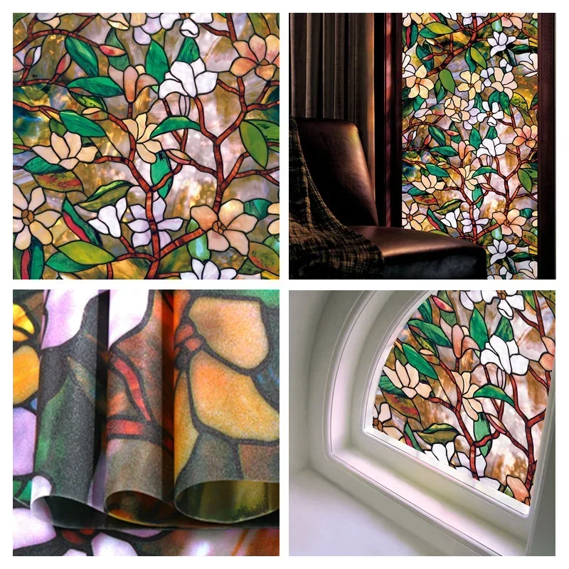 Fenster-Sichtschutzfolie, selbstklebende Folie, statisch haftend, 3D-dekorative Blumen-Fensterfolie, gebeiztes Vinyl, Glas,