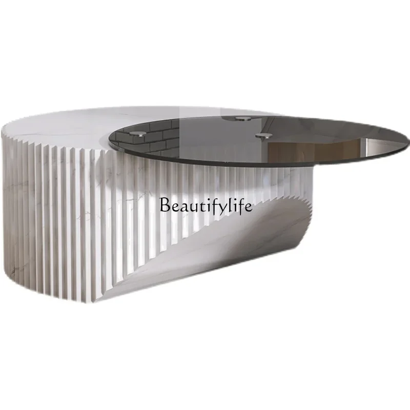 

ls 04 2025 light luxury tempered glass tea table round coffee table set living room