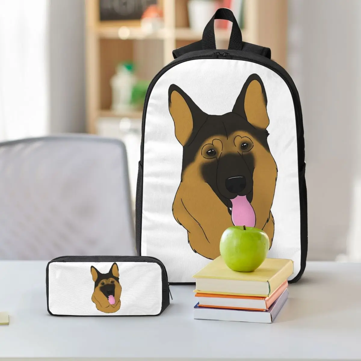 German Shepherd Dog - Black And Tan Backpack Boys Girls BookBag School Bag Shoulder Bags 3ps Insulated Lunch Bag Pencil Case