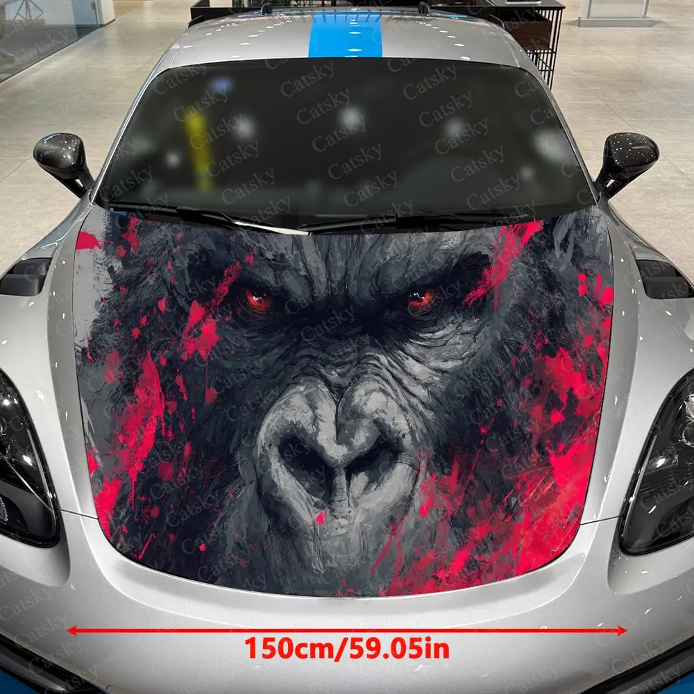 Furious Ape Red Splatter Car Vinyl Wrap, PVC Waterproof Car Hood Sticker, Self-Adhesive Scratch-Resistant Stickers