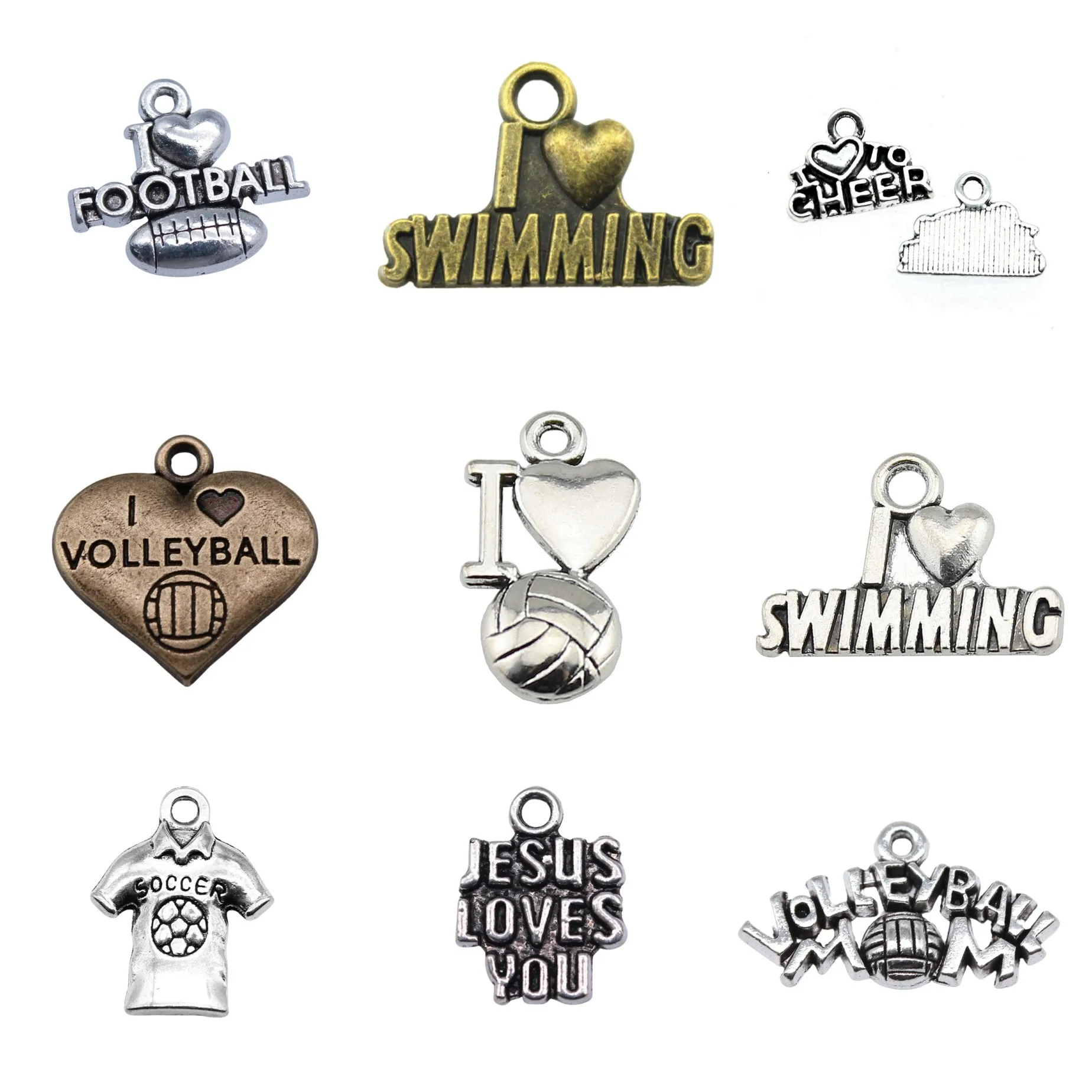 I Love Football Series Engraved Tag Charms Pendant Sports Charms Pendant For Earring Bracelet Necklace Making Craft Findings
