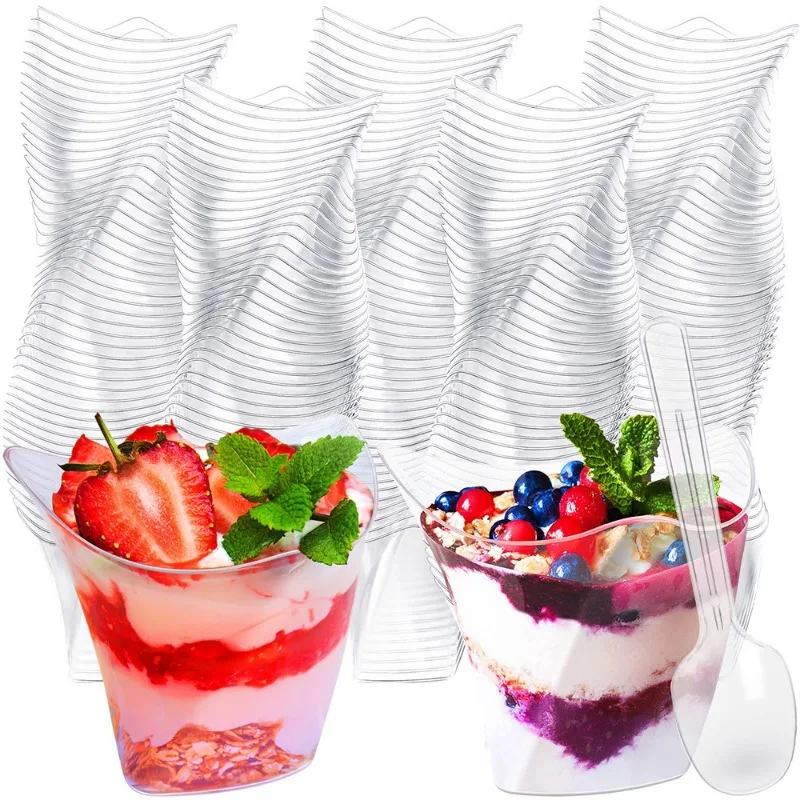 25/50PCS Disposable Dessert Cups 3.4OZ Twisted Triangle Mousse Dessert Cake Cup Ice Cream Cup Frozen Pudding Cup for Party