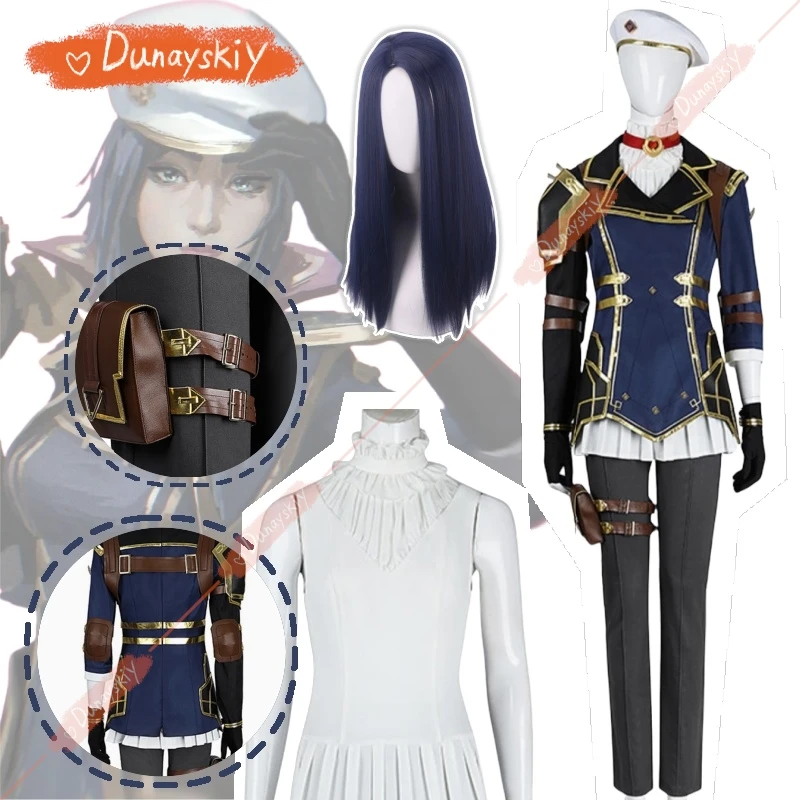 Halloween Arcane Caitlyn Cosplay Sheriff 2024 Anime Game LoL 2 Costume Disguise for Adult Women Roleplay Fantasia Hat Outfits