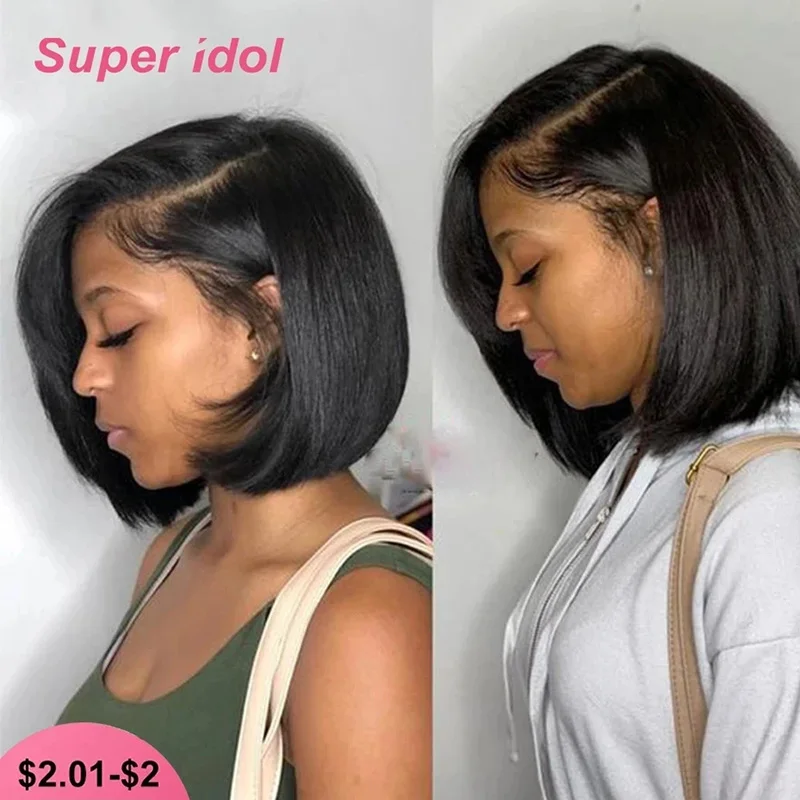 

Straight Blunt Cut Bob Wig Brazilian Lace Front Human Hair Wigs For Black Women Remy 4X4 Lace Closure Bob Wigs With Baby Hair