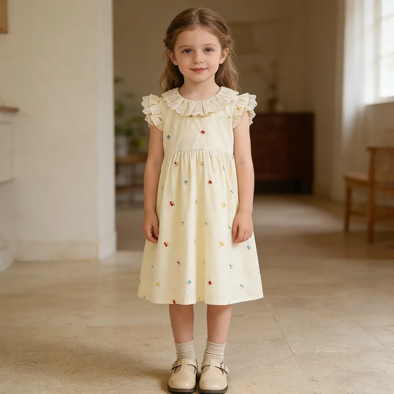 

Hot Princess Dress for Girls Summer New Style Embroidered Flower Bulb Sleeveless Children's Dress Fashionable Girl's Clothing