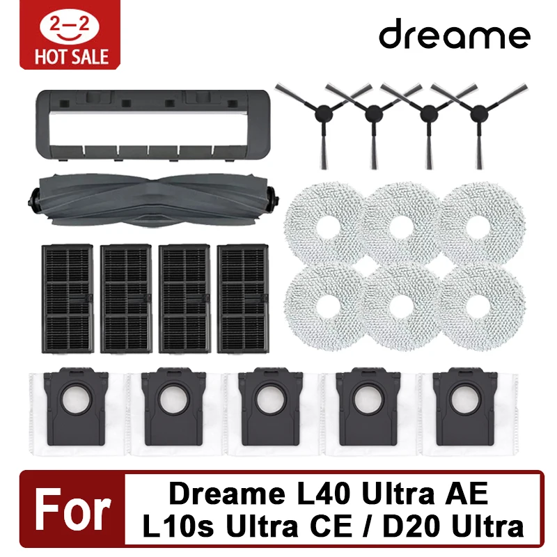 Dreame L10s Ultra CE/ L40 Ultra AE/D20 accessoires pour aspirateur robot Ultra balayage/brosse principale/brosse latérale/rag/sac à poussière
