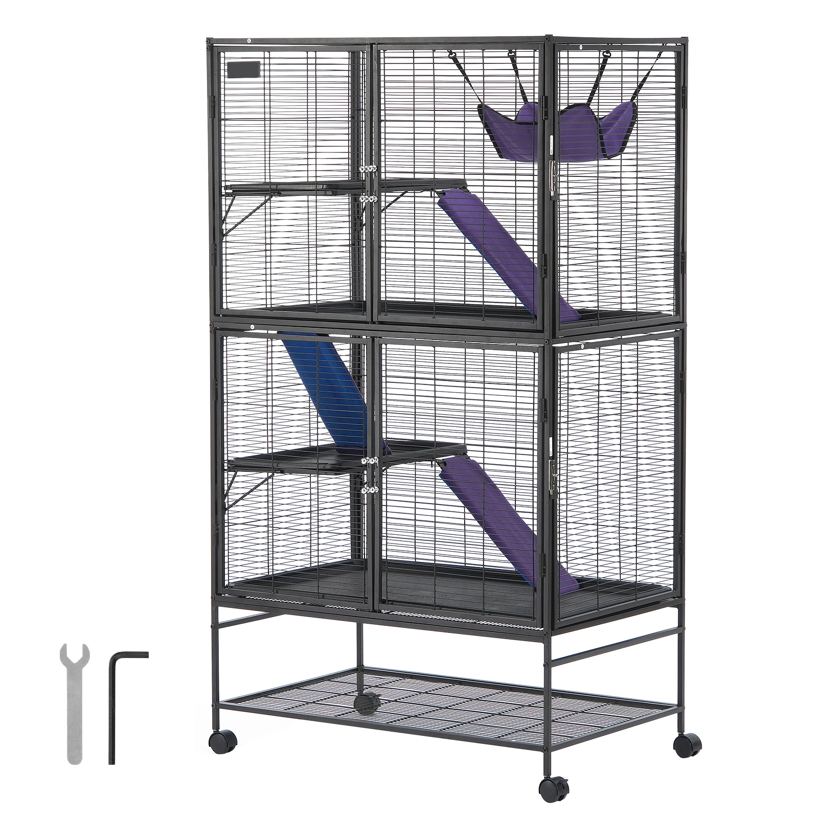 SucceBuy Jaula para hurón de metal rodante de 64,6 pulgadas, jaula grande para nación de 4 niveles, jaula para animales pequeños para ratas de Chinchilla, hámster, Guinea