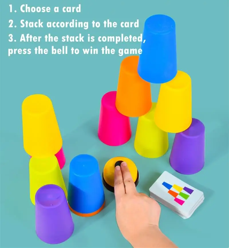 Stack Cup Game With Card Kid Educational Montessori Toy Intellectual Enlightenment Color Cognition Logic Training Christmas Gift