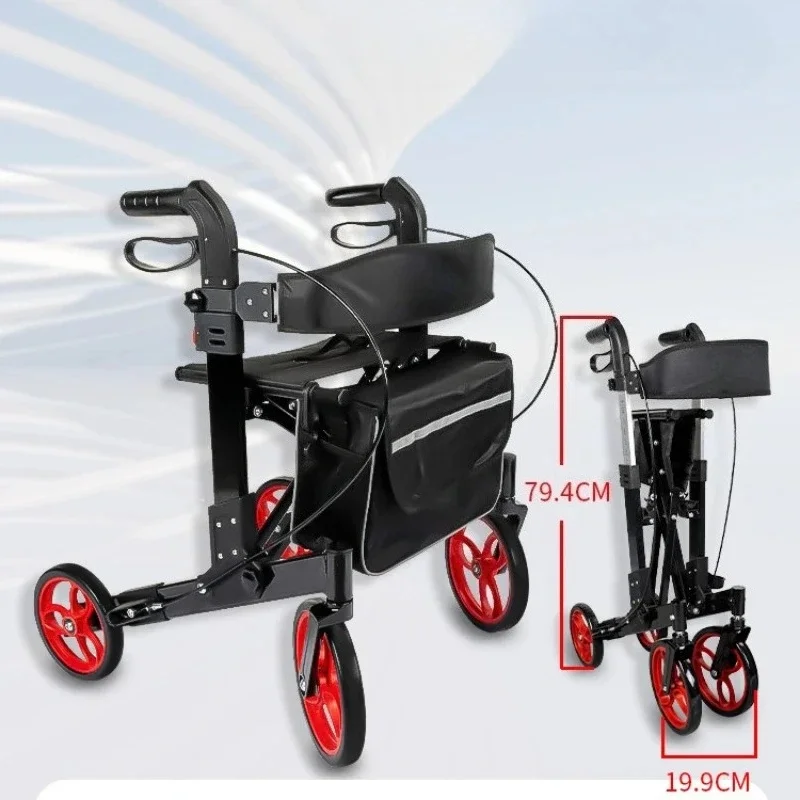 4-Wheel Portable Elderly Walker Trolley Foldable Aluminum Alloy Shopping Grocery Cart With Seat Large Capacity