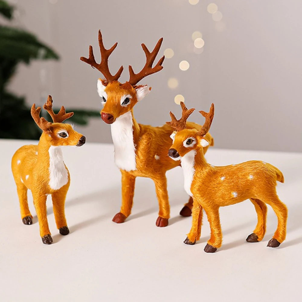 

15/20/23/35cm Simulation Christmas Deer Elk Reindeer Figurines Decoration Fairy Home Garden Miniatures Xmas Party Props Decor