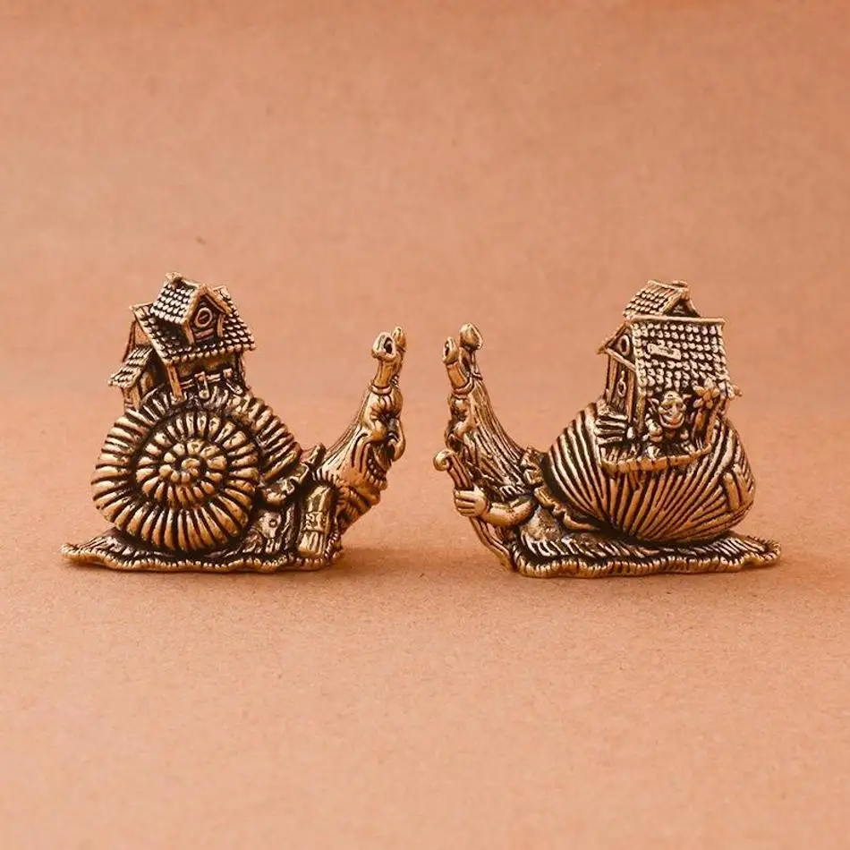 Small Ornaments Tea Pet Ceremony Copper Simulation Animal Figurines Miniatures Toys Hip Hop Exaggerate Solid Brass Snail House