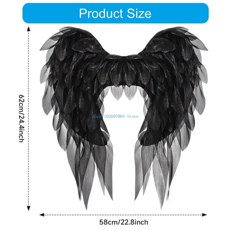 N7YF الأنيقة بالأبيض والأسود Angel Wing for Halloween Costumes Cosplay حدث مع الأشرطة القابلة للتعديل #6
