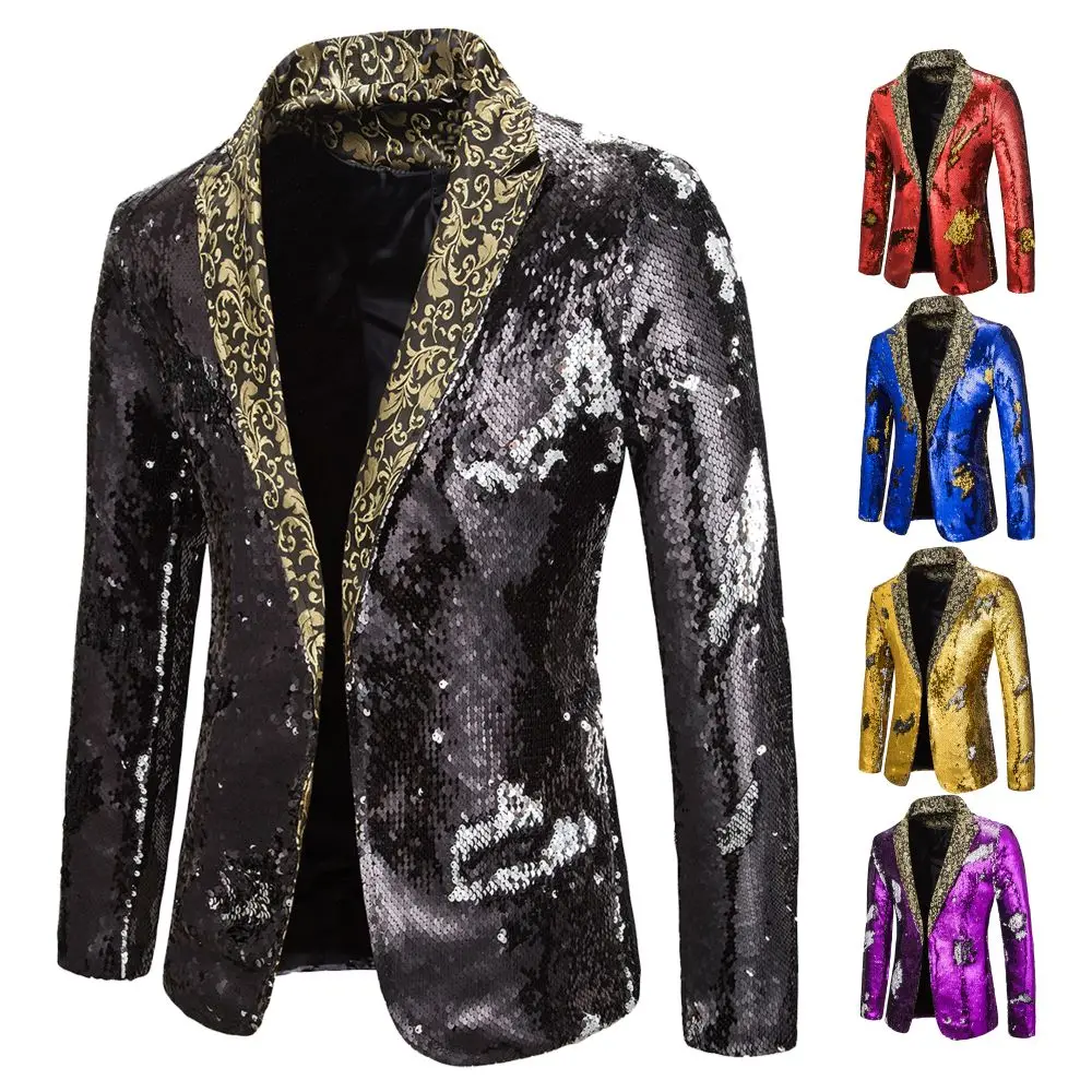 Men's Suit Shiny two-tone sequin shawl Collar suit Men's Wedding Groom Singer Dance Sequin Suit Jacket DJ Club Stage Men's suit