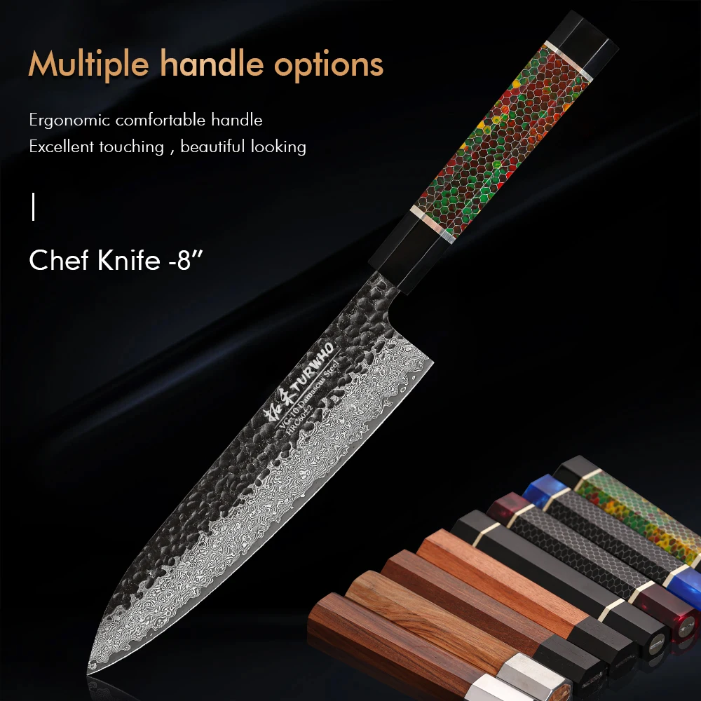 

TURWHO 8-inch Chef Knife Japanese 67 Layers Damascus Steel VG10 Core Hand Forged Kitchen Knives Slicer Cooking Tools DIY Handle