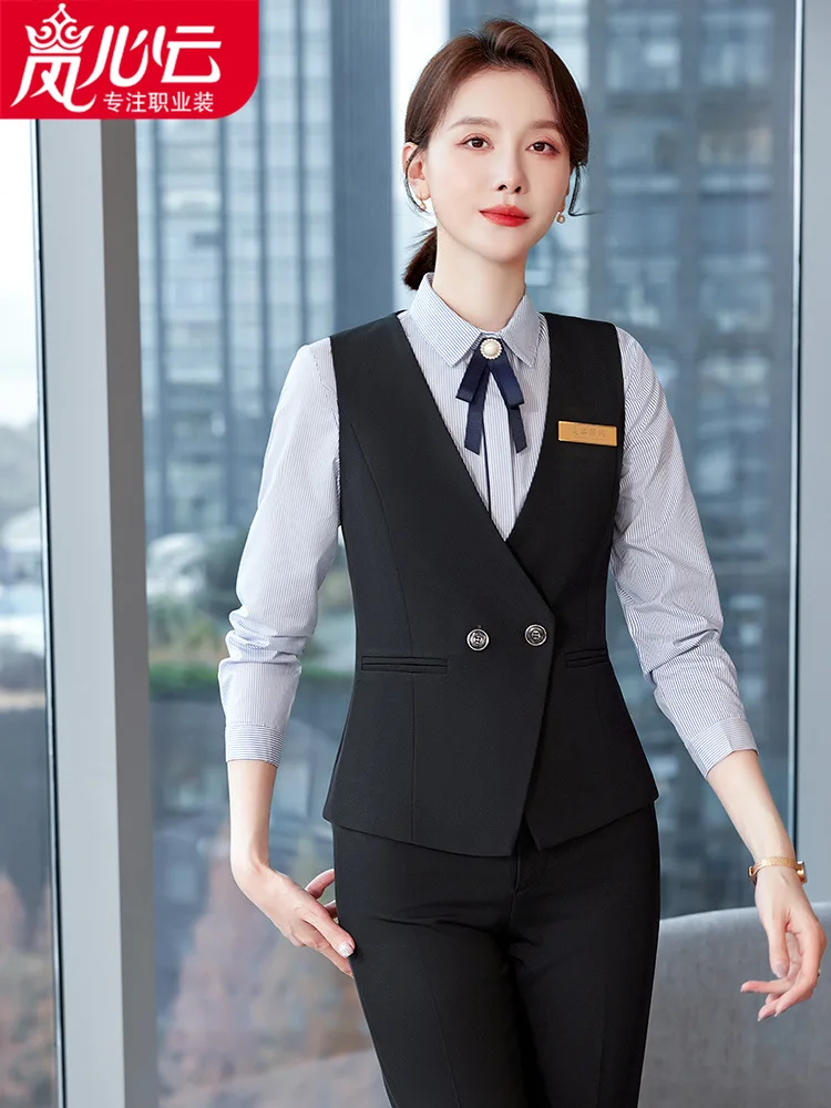 

2024Hotel Front Stage Work Wear Clothes Vest Suit Summer Stewardess Temperament Catering Cashier Waiter Workwear Uniform