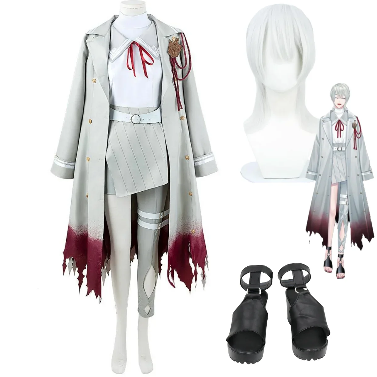 Anime Virtual Genzuki Tojiro Cosplay Costume Wig Windbreaker Coat Uniform Full Set Shoes Woman Halloween Christmas Suit